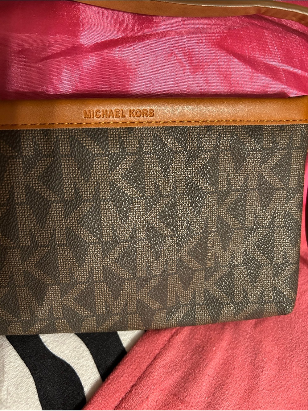 Michael Kors Brown MK Signature Canvas Wallet with Tan Trim